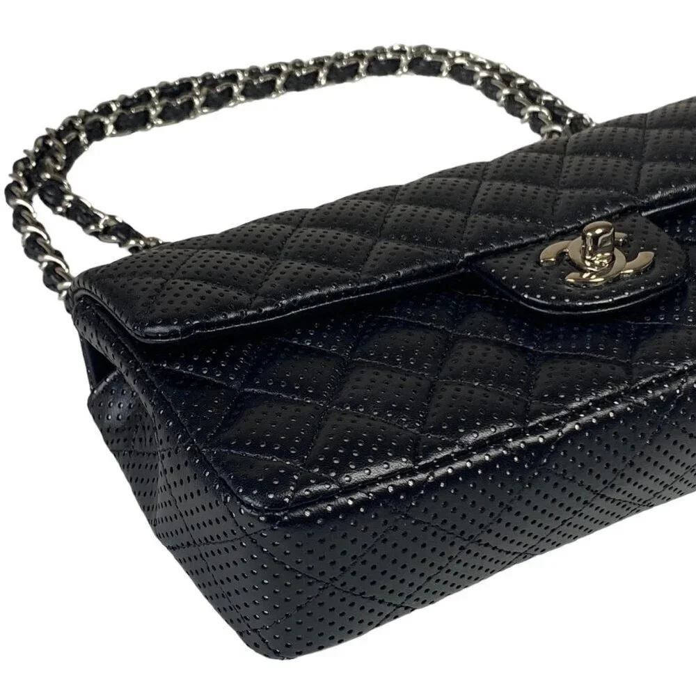 Chanel East West Classic Shoulder Flap Bag Quilted Black Perforated Leather - Picture 6 of 16
